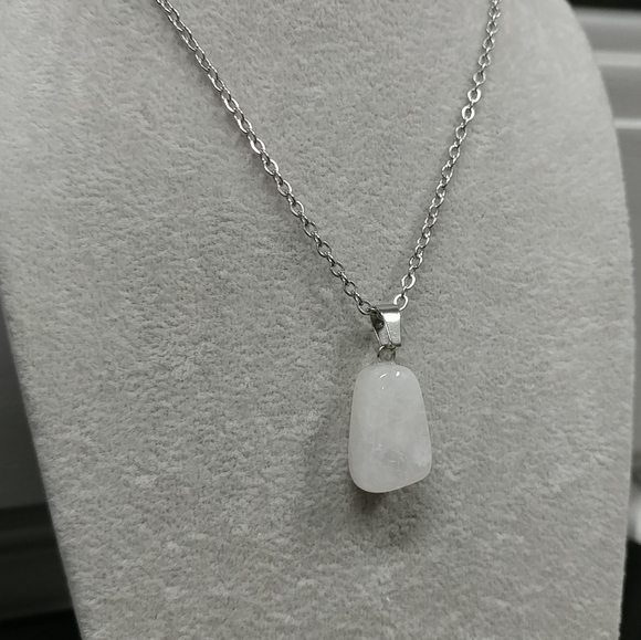 Natural Quartz Crystal Necklace Gemstone Pendant Stainless-Steel Chain 20" - Picture 5 of 15